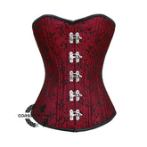 Red Brocade With Silver Clasps Double Bone Overbust Corset